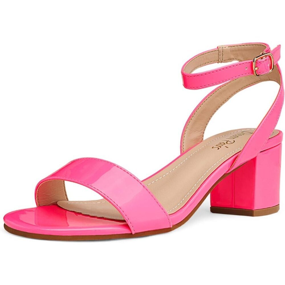 Dream Pairs Womens Neon Pink Faux Suede Rounded Toe Ankle Strap Heeled Sandal